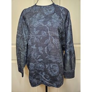 Max Mara Weekend Denim Top Kimono Sleeves Size 6 Laser Etched Floral
